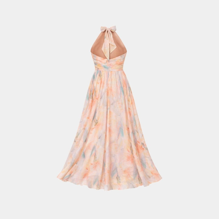 Summer Halter Maxi Dress for Women with Pleated Skirt