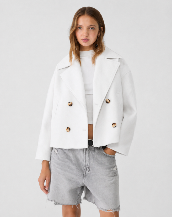 Short Women's Peacoat Jacket with Oversized Look