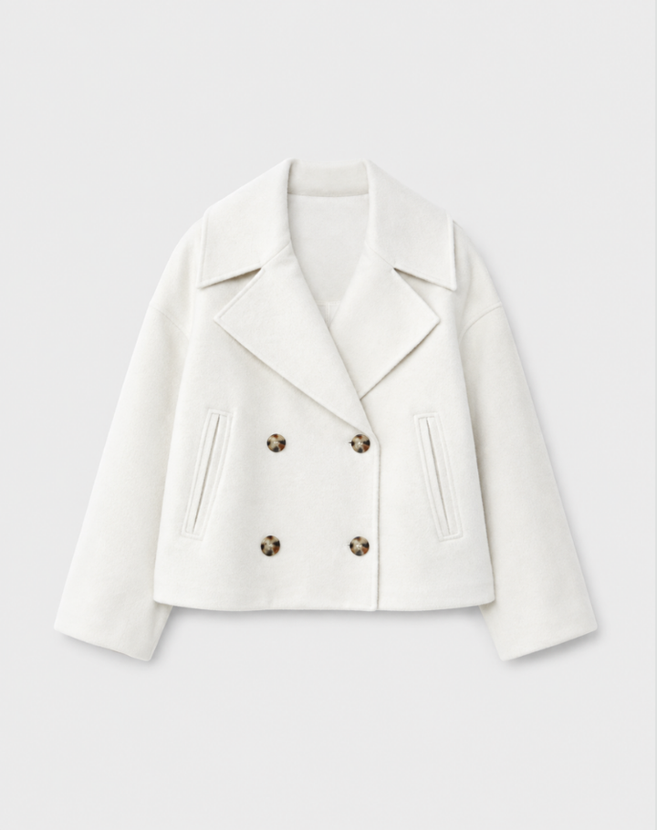Short Women's Peacoat Jacket with Oversized Look