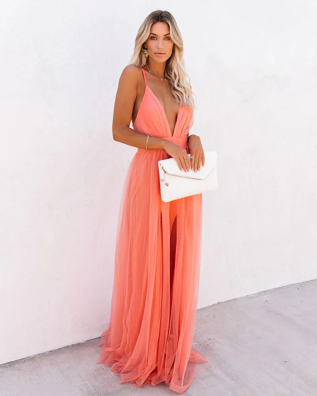 Women's Wedding Guest V Neck Strappy Maxi Dress