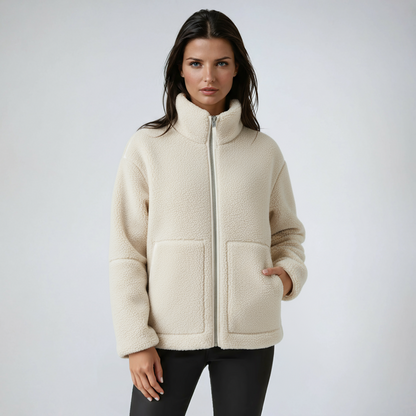 Zachte Dames Teddy Fleece Jas met Rits en Hoge Kraag