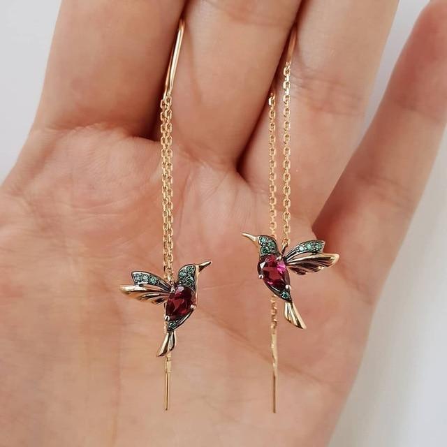 Boucles d'oreilles colibri en émail et zircone