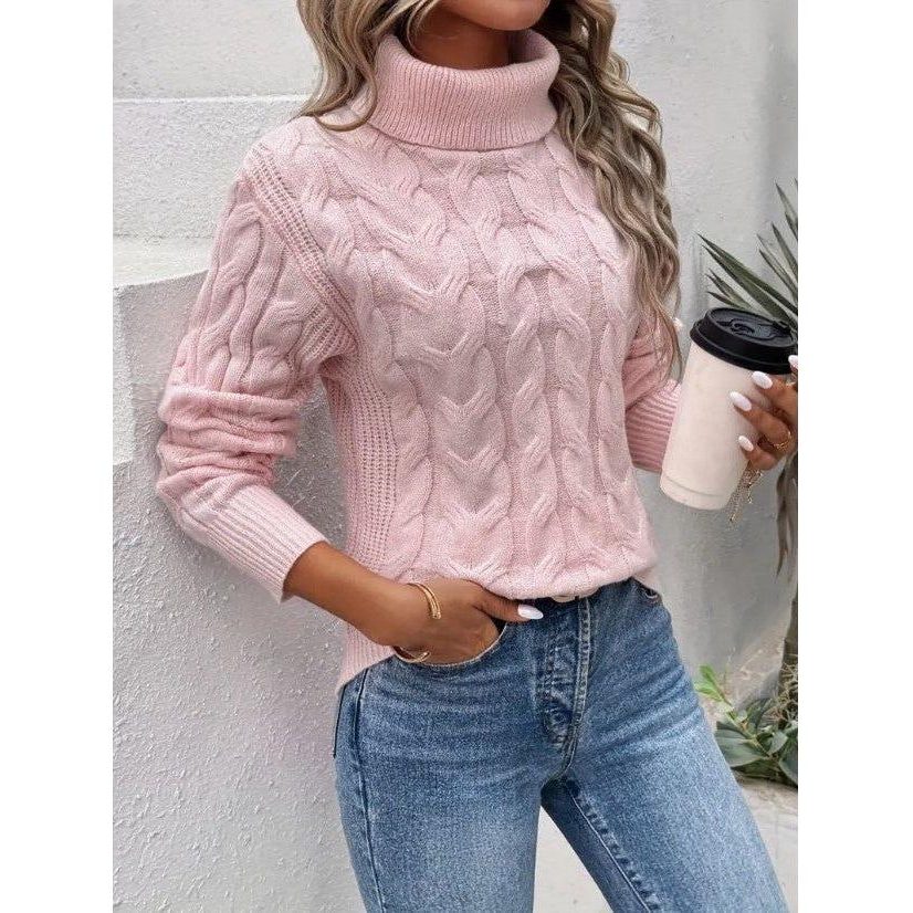 Chunky Knit Turtleneck Jumper for Women - Pink