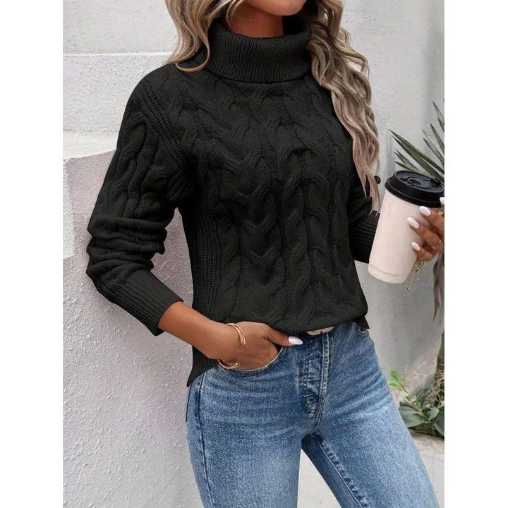 Chunky Knit Turtleneck Jumper for Women - Black