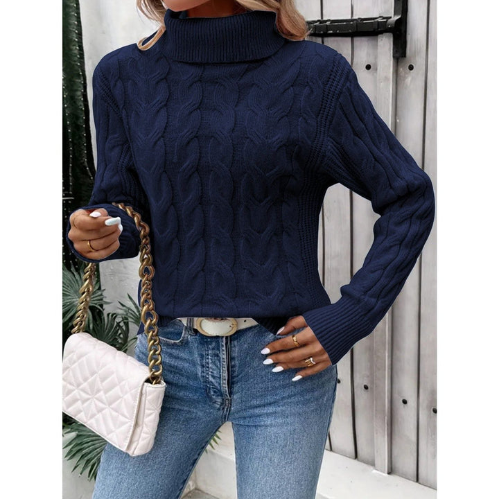 Chunky Knit Turtleneck Jumper for Women - Blue