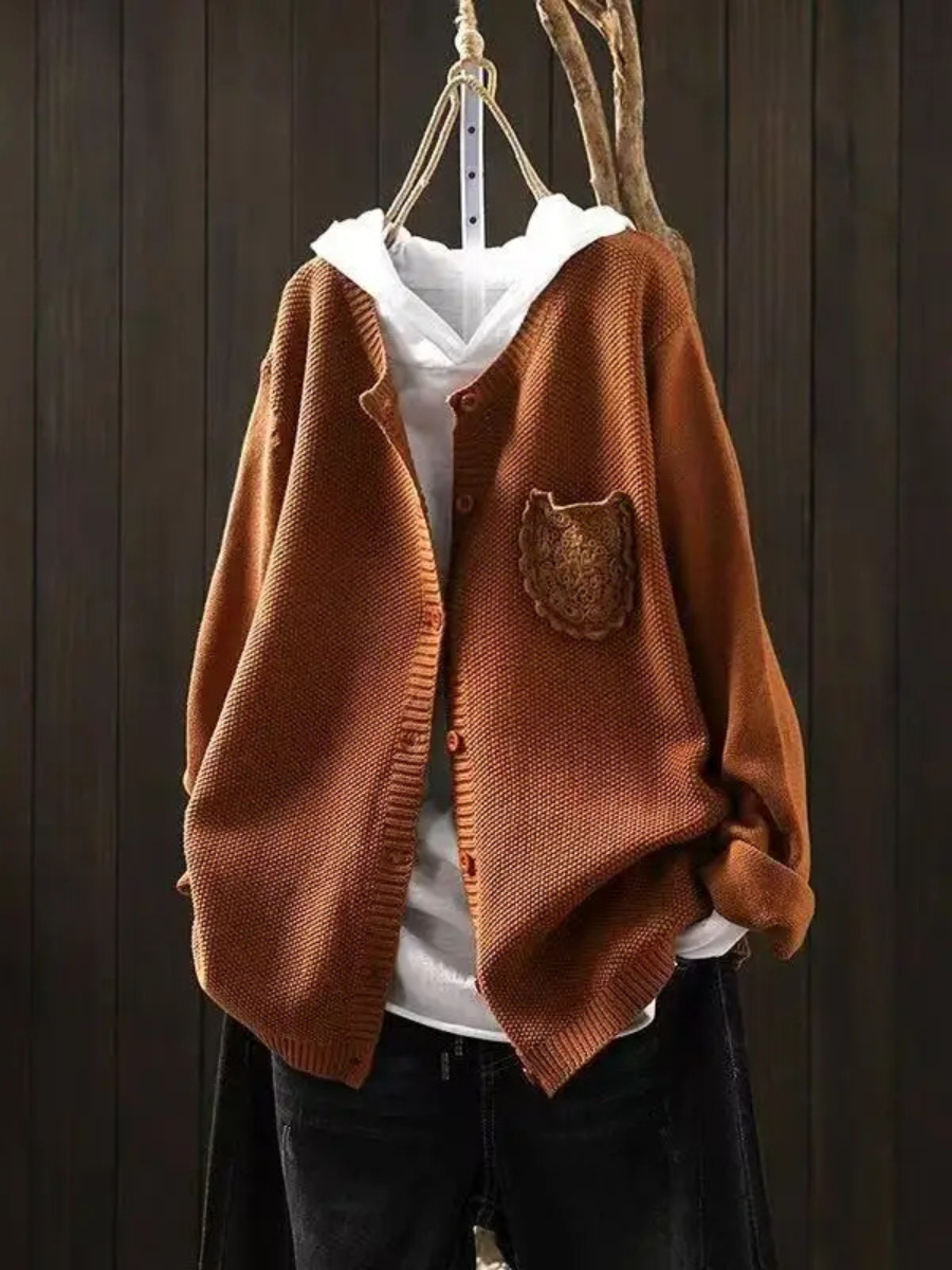 Remilda | Women's Oversized Knit Cardigan Sweater - Red - Image 4