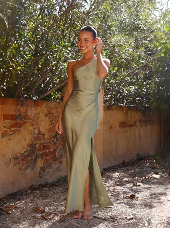 Van | Elegante Satijnen One-Shoulder Avondjurk