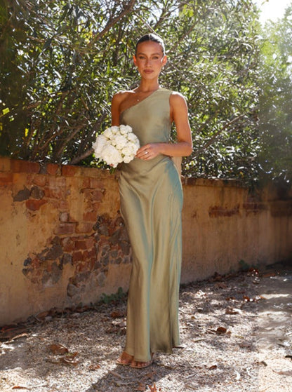 Van | Elegante Satijnen One-Shoulder Avondjurk