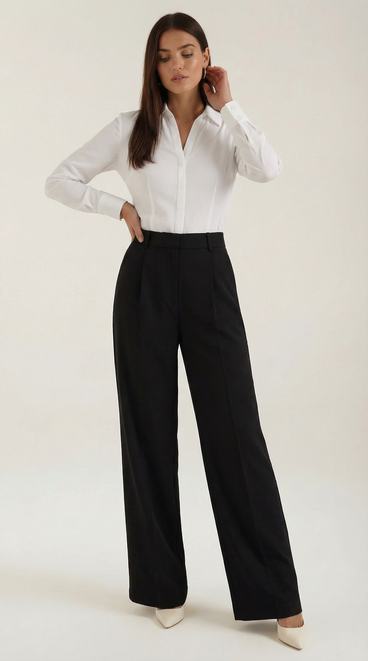 Pantalon élégant pour femmes avec taille haute et jambes larges