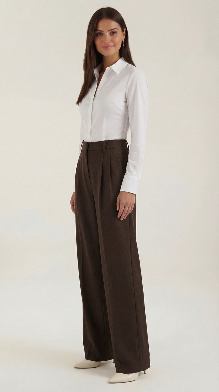 Pantalon élégant pour femmes avec taille haute et jambes larges