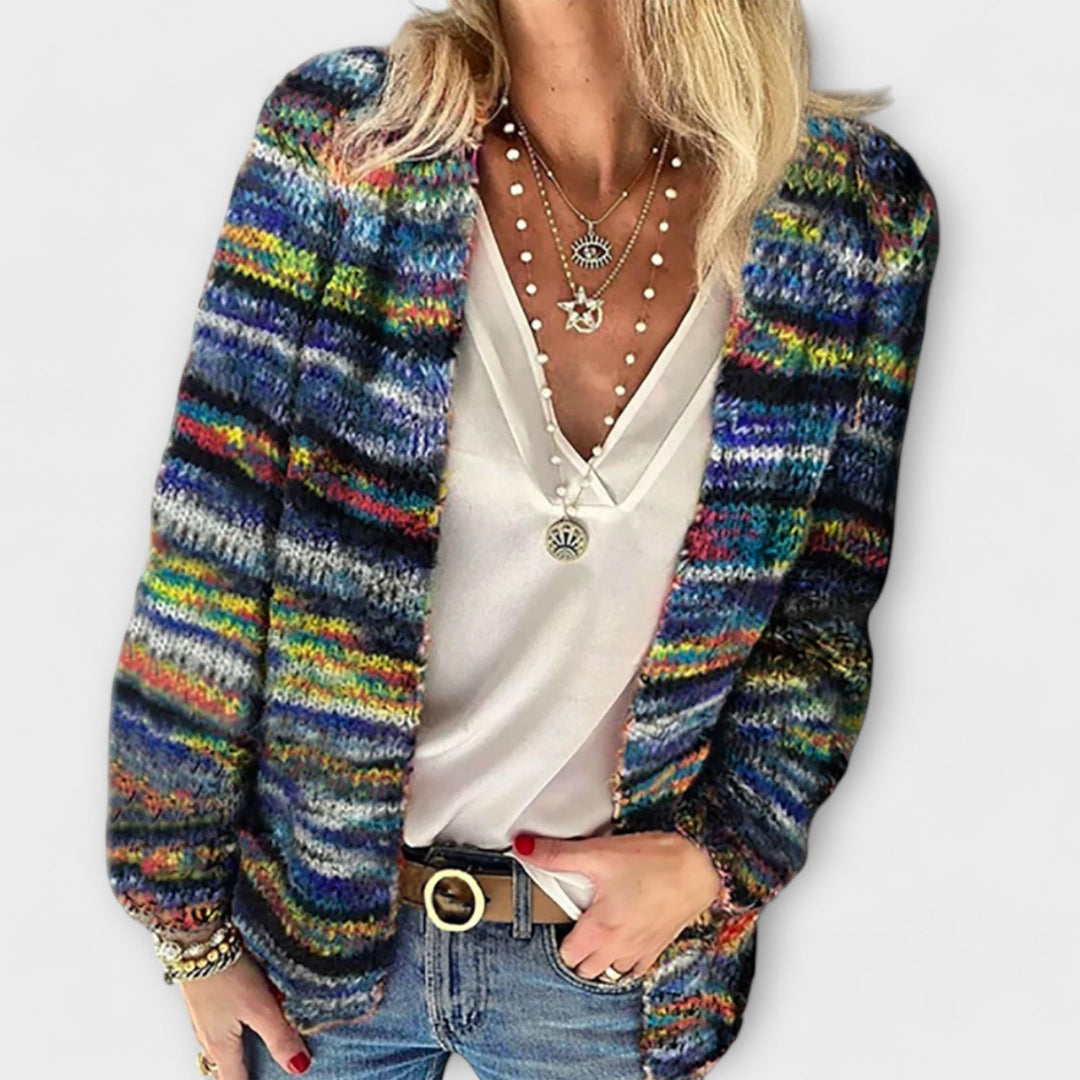 Roswen | Women's Multicolor Open-Front Knit Cardigan - Image 2