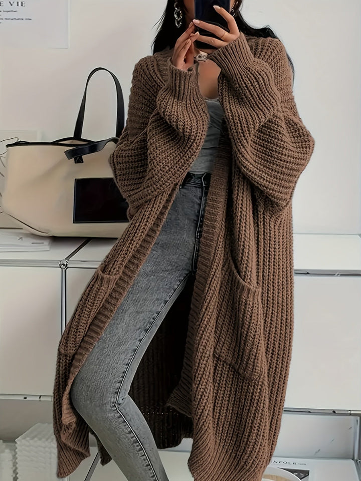 Rowena | Women's Oversized Long Knit Cardigan - Brown - Image 1