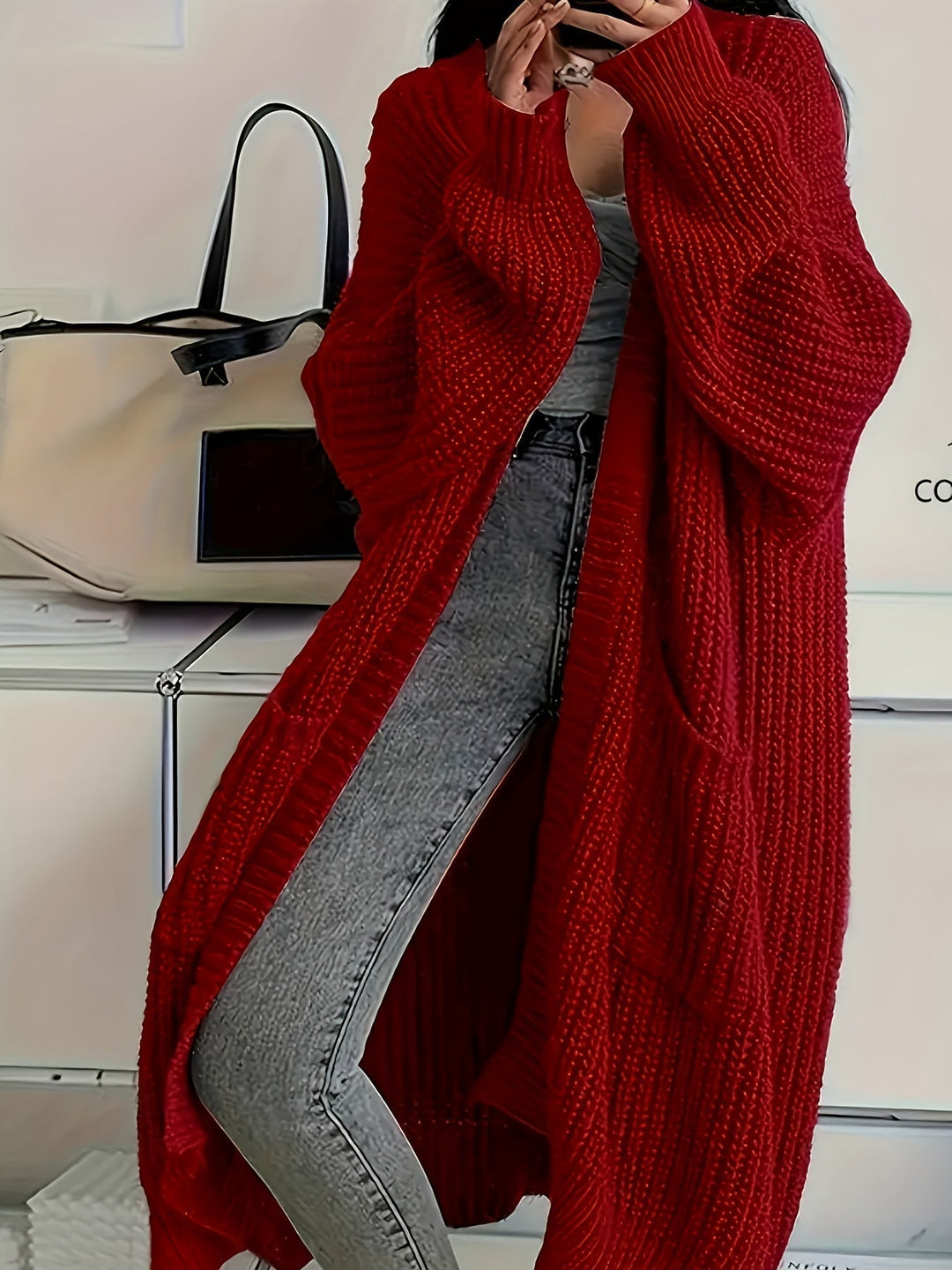 Rowena | Women's Oversized Long Knit Cardigan - Brown - Image 5