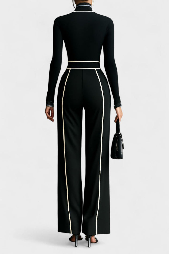 Ensemble Col Roulé Femme Luxe Noir 2 pièces avec Pantalon Large