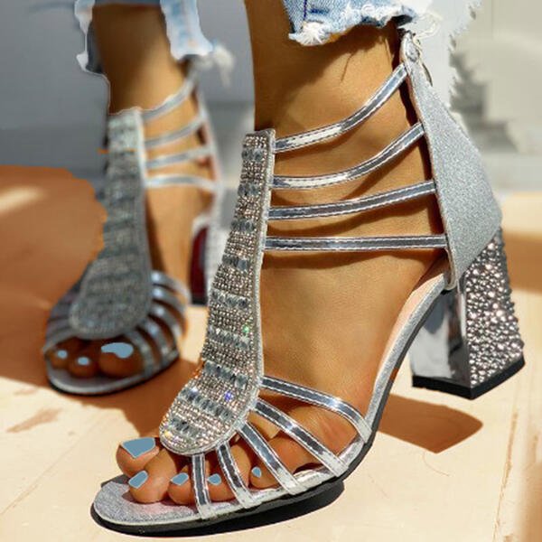 Elegant Glitter Women's Sandals with Block Heel and Straps