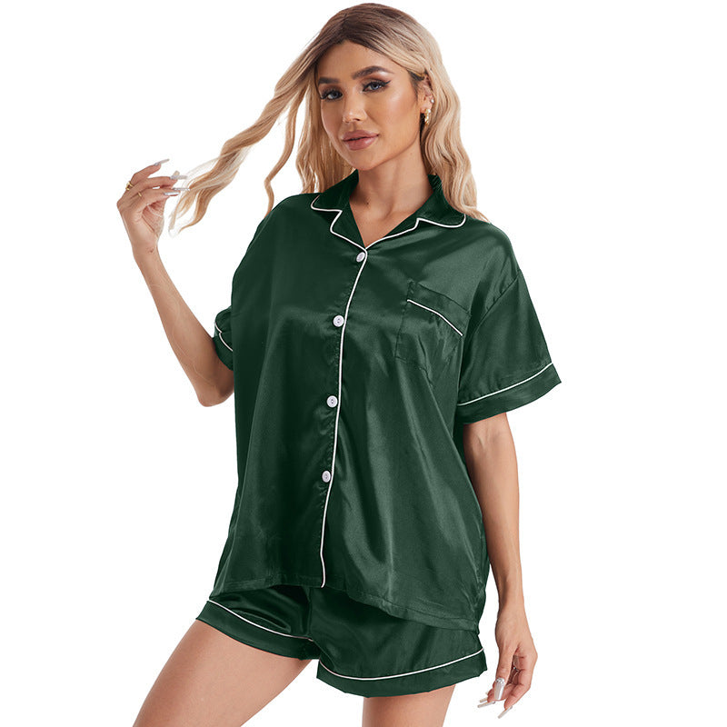 Zachte Satijnen Dames Pyjama Set met Korte Mouwen en Short