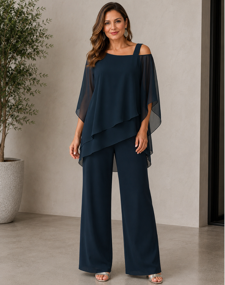 Luxury Women's 2-Piece Set with Asymmetric Top and Wide Legs