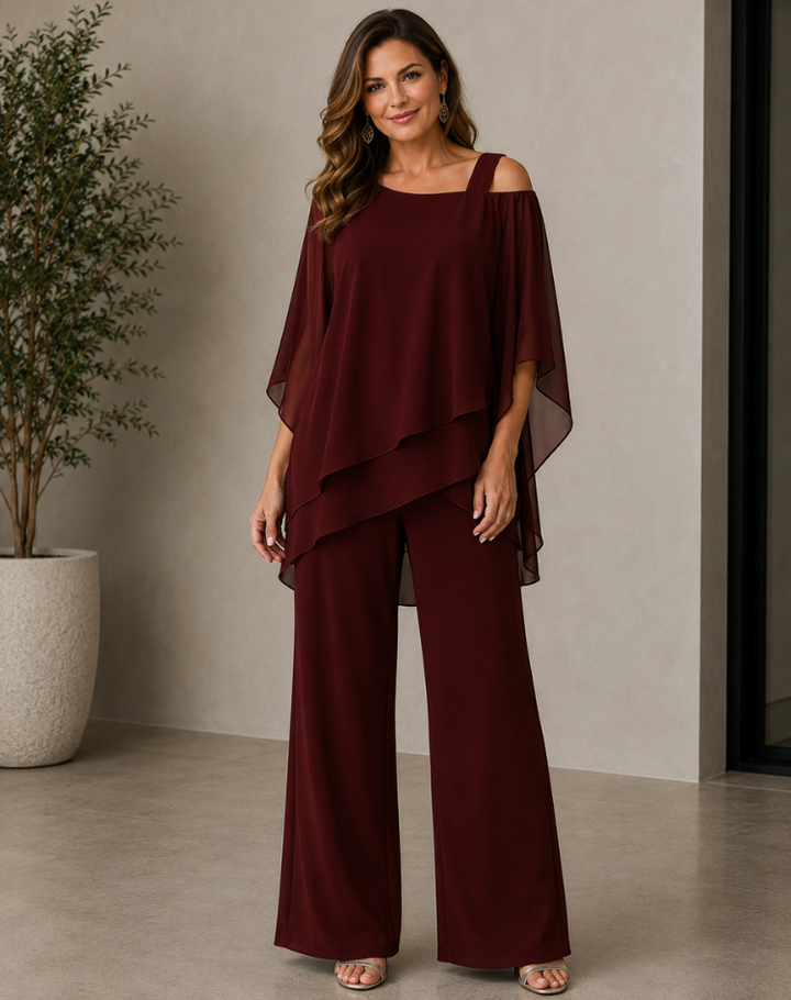 Luxury Women's 2-Piece Set with Asymmetric Top and Wide Legs