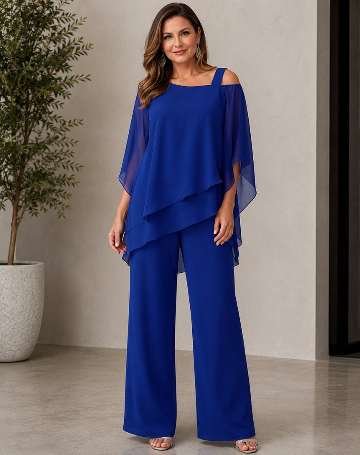 Luxury Women's 2-Piece Set with Asymmetric Top and Wide Legs