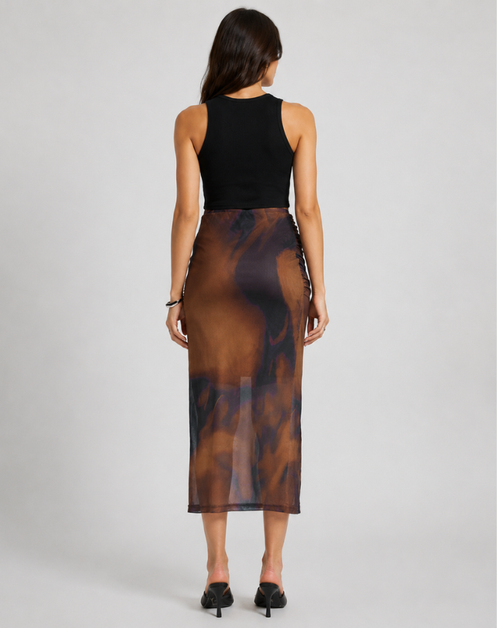 Yaani | Spódnica midi tie-dye z rozcięciem i falbankami