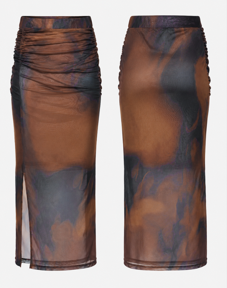 Yaani | Spódnica midi tie-dye z rozcięciem i falbankami