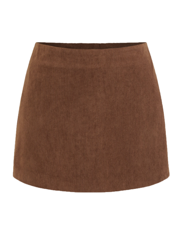 Chic Brown Corduroy Women's Mini Skirt with Slit and High Waist
