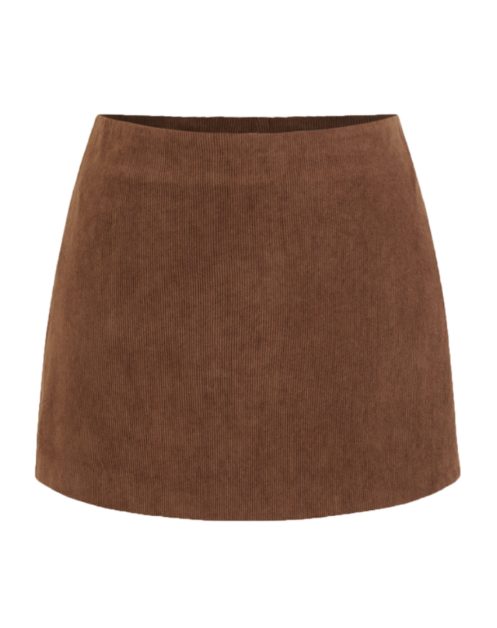 Chic Brown Corduroy Women's Mini Skirt with Slit and High Waist