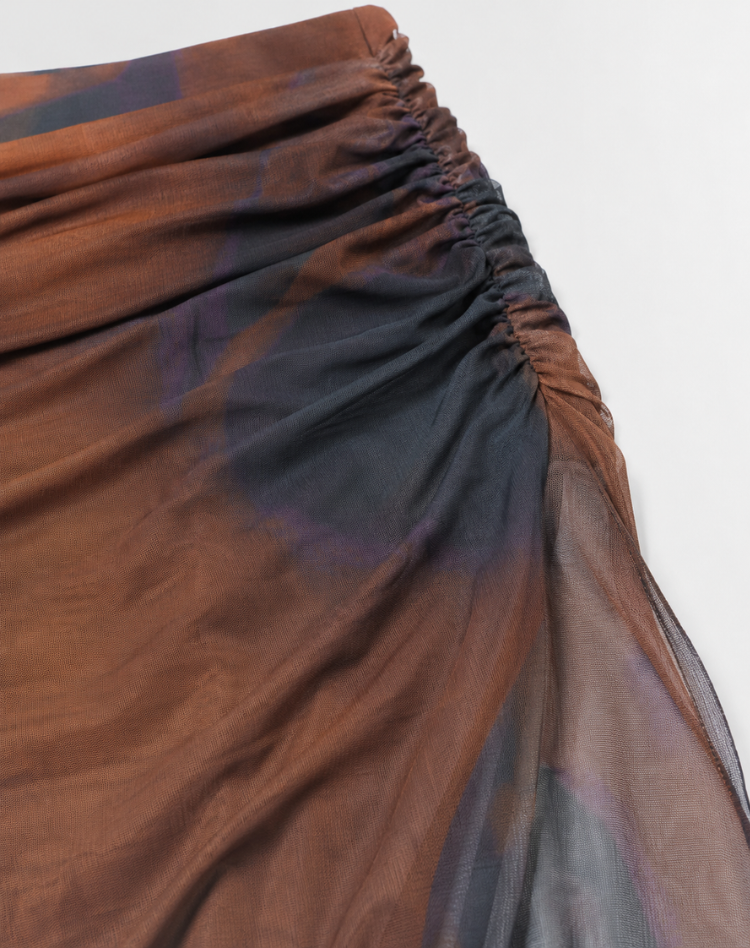 Yaani | Spódnica midi tie-dye z rozcięciem i falbankami