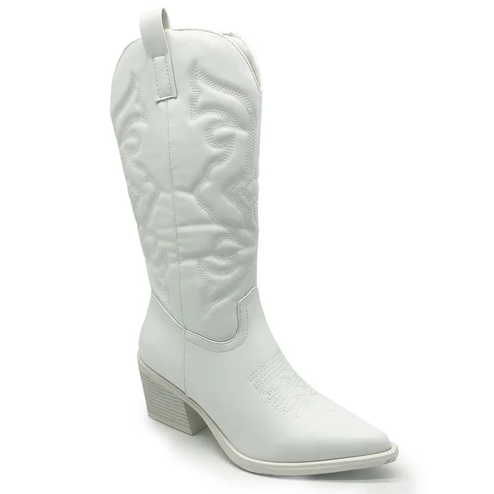 Stylish White Women's Cowboy Boots With Heel
