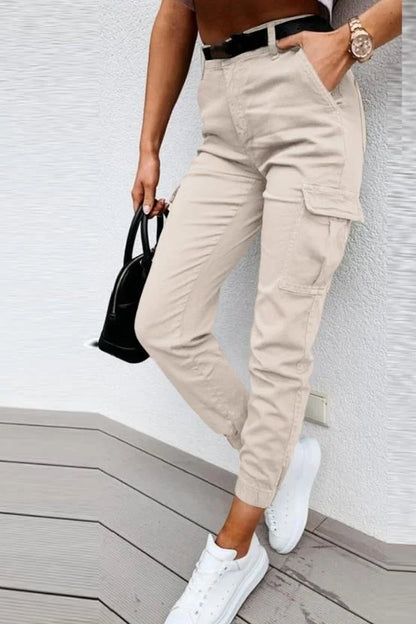 Trendy Dames Fitted Cargo Broek met Hoge Taille en Zakken