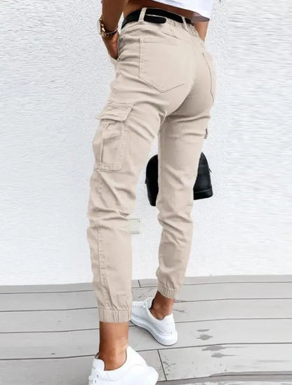 Trendy Dames Fitted Cargo Broek met Hoge Taille en Zakken