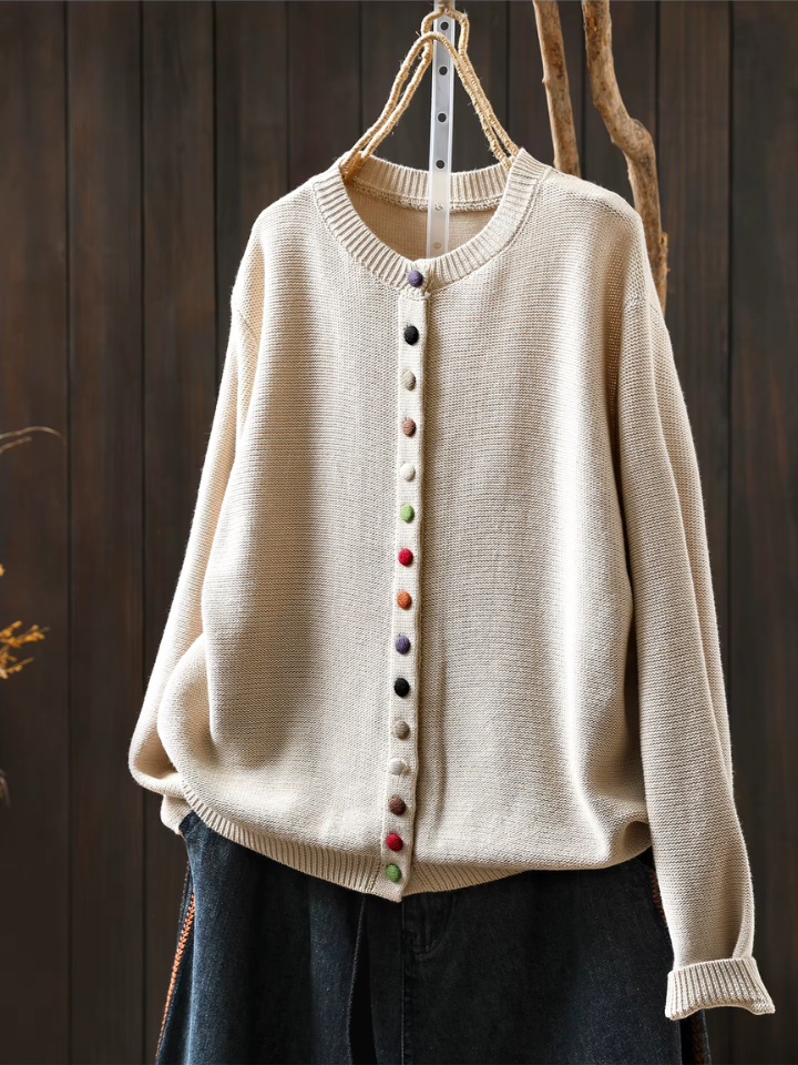 Solène | Women's Relaxed Fit Button-Up Cardigan - Cream - Image 1