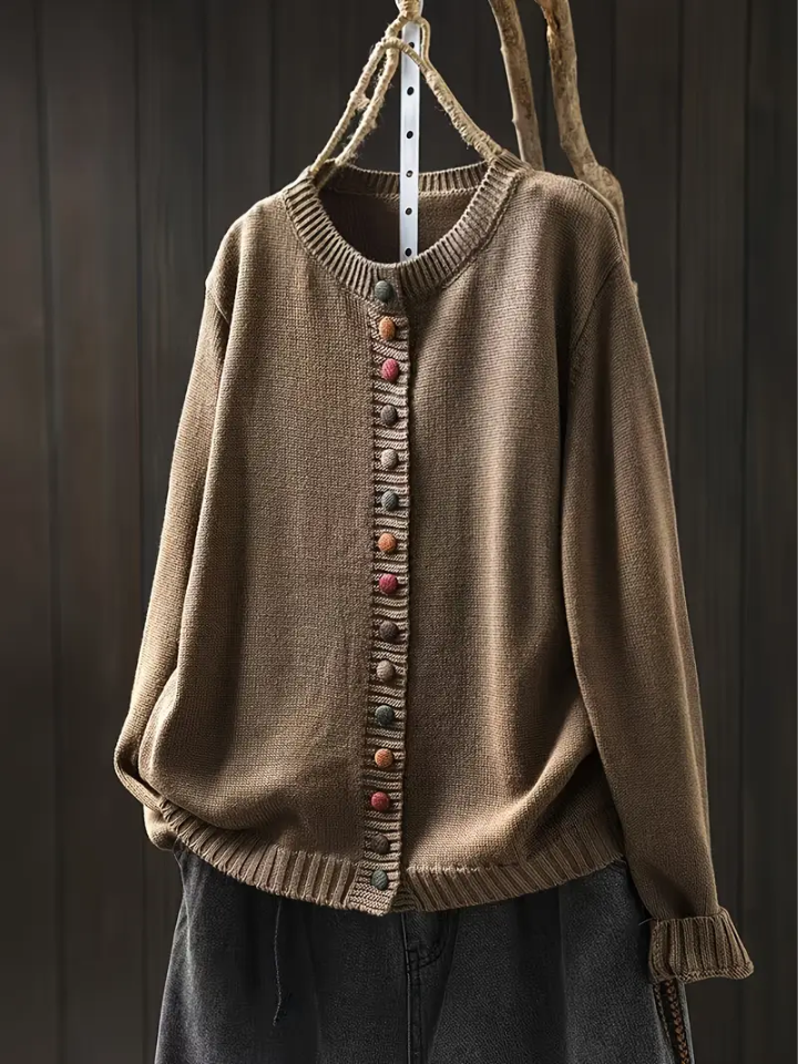 Solène | Women's Relaxed Fit Button-Up Cardigan - Cream - Image 8