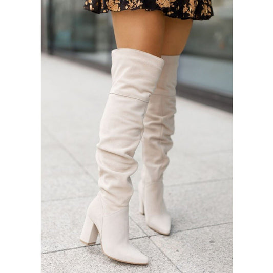 Trendy Dames Kniehoge Laarzen met Blokhak en Suède Look