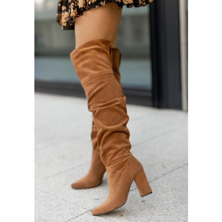 Trendy Women's Knee-High Boots with Block Heel and Suede Look