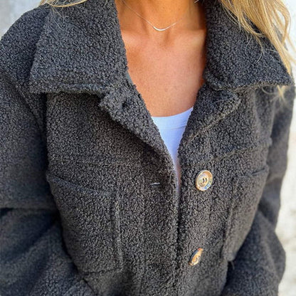 Trendy Zachte Dames Herfstjas met Knopen en Zakken