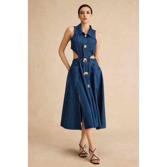 Brendy | Denim Cut-Out Jurk - Midi