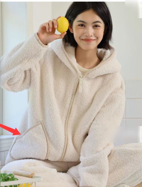 Dames Beige Teddy Fleece Jumpsuit met Capuchon en Rits