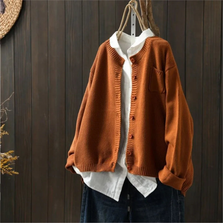 Talmira | Women's Relaxed Fit Knit Cardigan Sweater - Orange - Image 1
