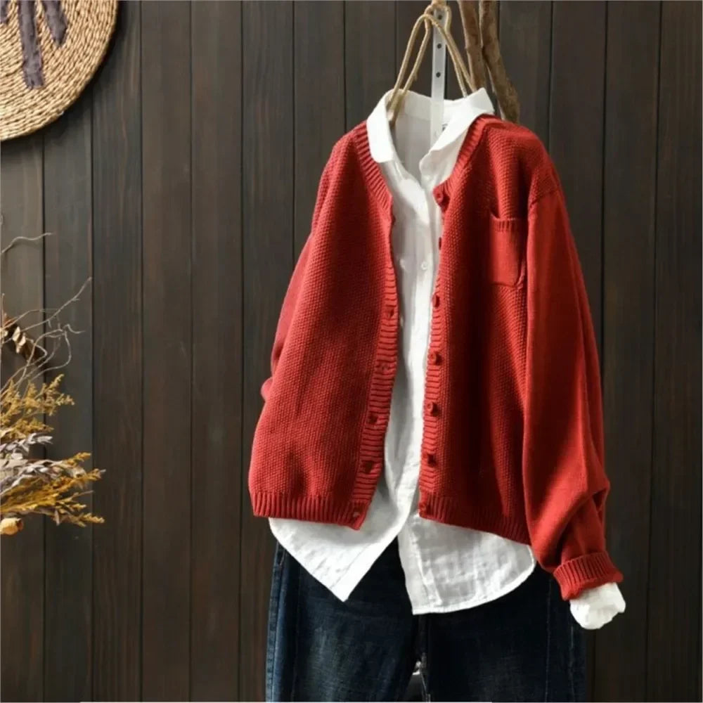 Talmira | Women's Relaxed Fit Knit Cardigan Sweater - Orange - Image 3