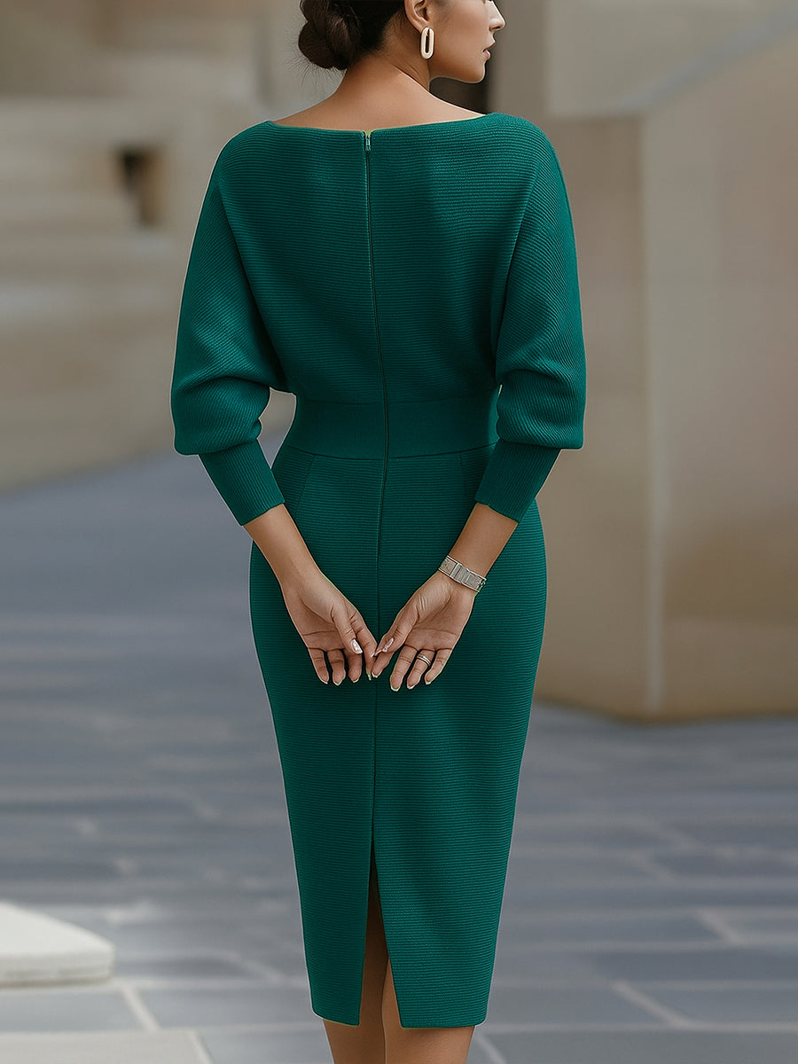 Chique Dames Bodycon Midi Jurk Met Lange Mouwen En Boothals