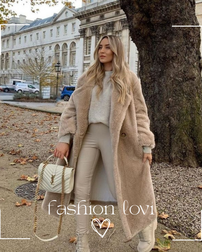 Zachte oversized dames winterjas met lange teddy pasvorm