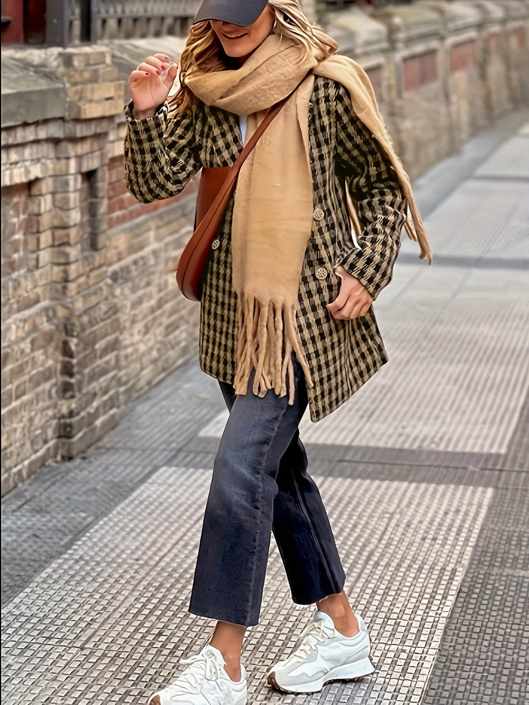 Blazer Femme Structuré Stylé avec Motif Carreaux Chic