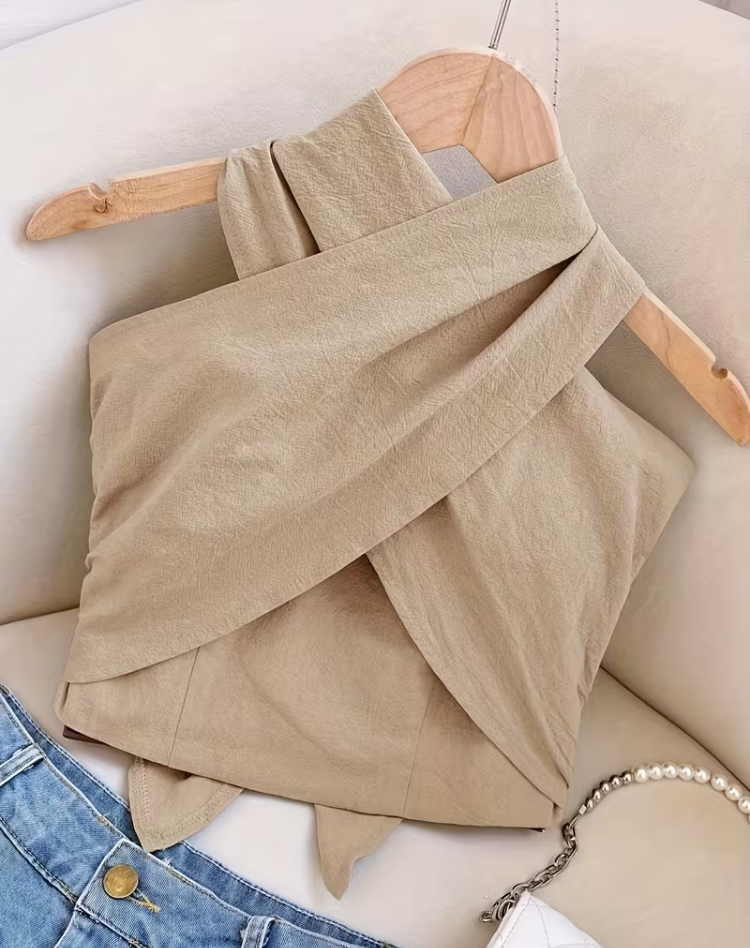Dames Zomer Crop Top met Crisscross Halternek en Boho Stijl
