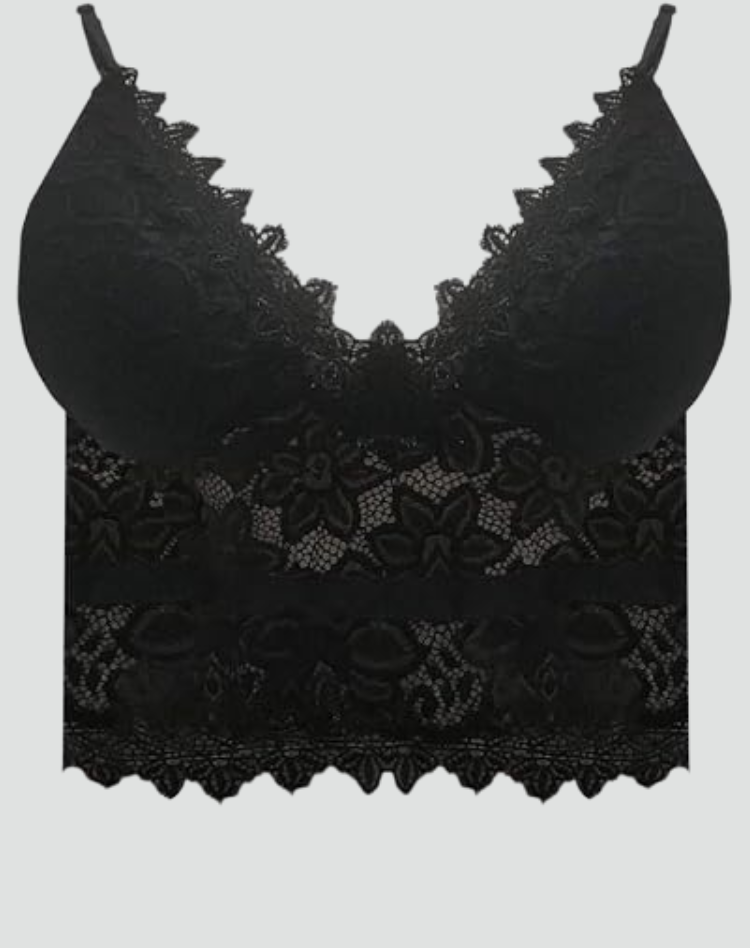 Modny damski koronkowy krótki top typu bralette z dekoltem w serek
