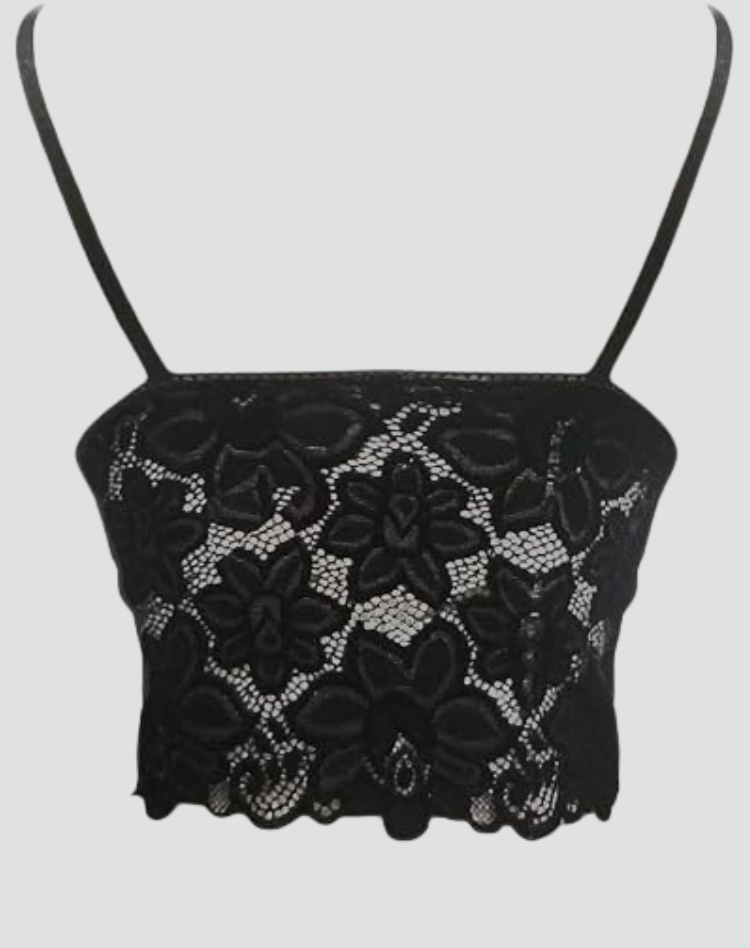 Modny damski koronkowy krótki top typu bralette z dekoltem w serek