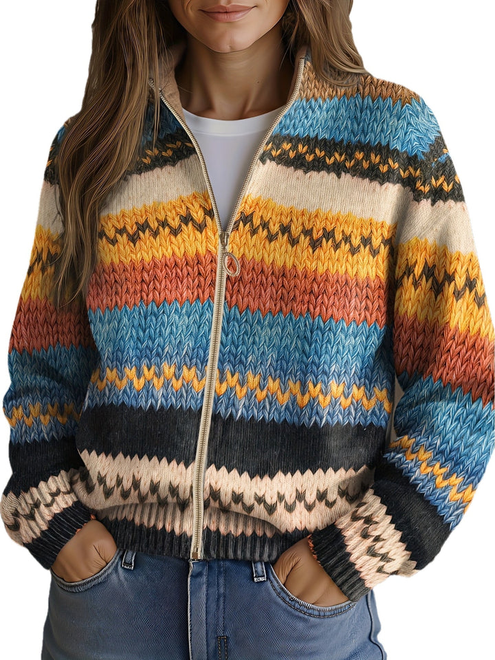 Trevena | Women's Striped Zip-Up Knit Cardigan - Image 2