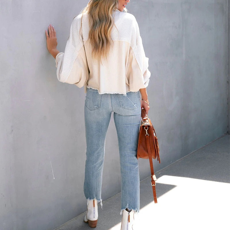 Trendy Comfortabele Dames Jas Met Unieke Speelse Mouwen