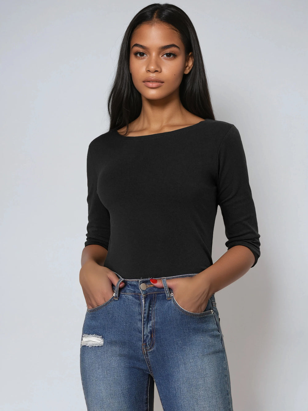 Chemise Douce Femme Coupe Slim et Manches 3/4