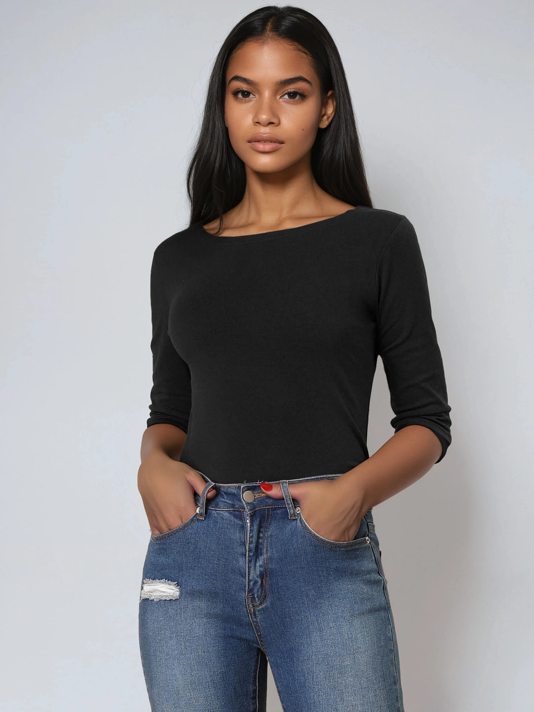 Chemise Douce Femme Coupe Slim et Manches 3/4